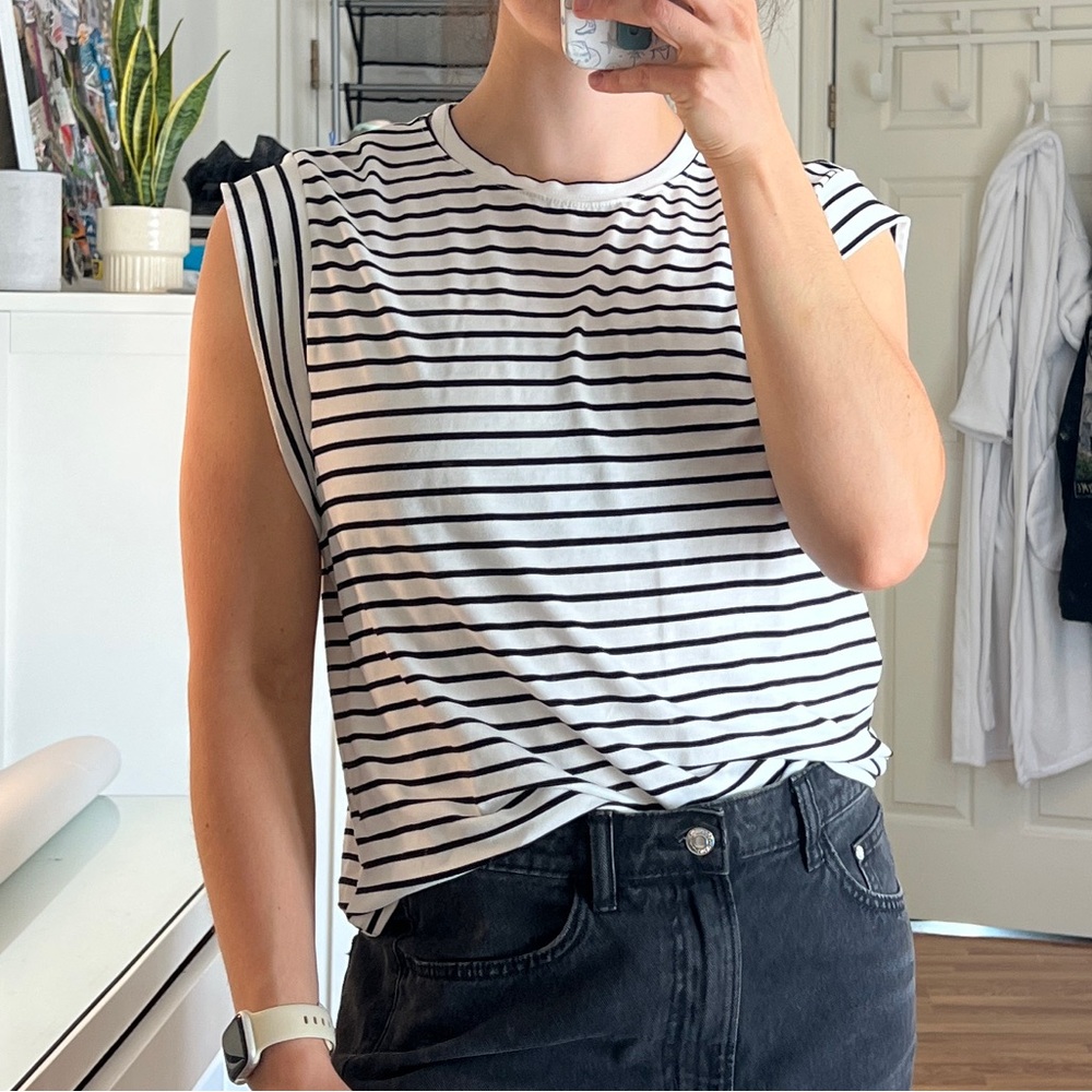 Striped Capped Sleeve Shirt